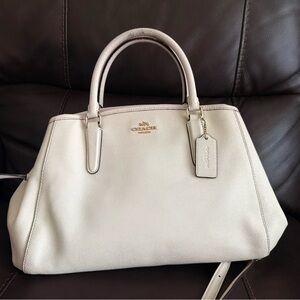 Coach Cream Pebble Leather Satchel with Gold Hardware